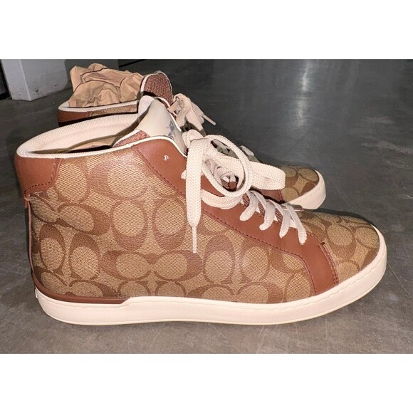 Coach | Clip | HighTop | Sneakers | Khaki/Saddle | Signature Leather/Canvas |10D main image 9